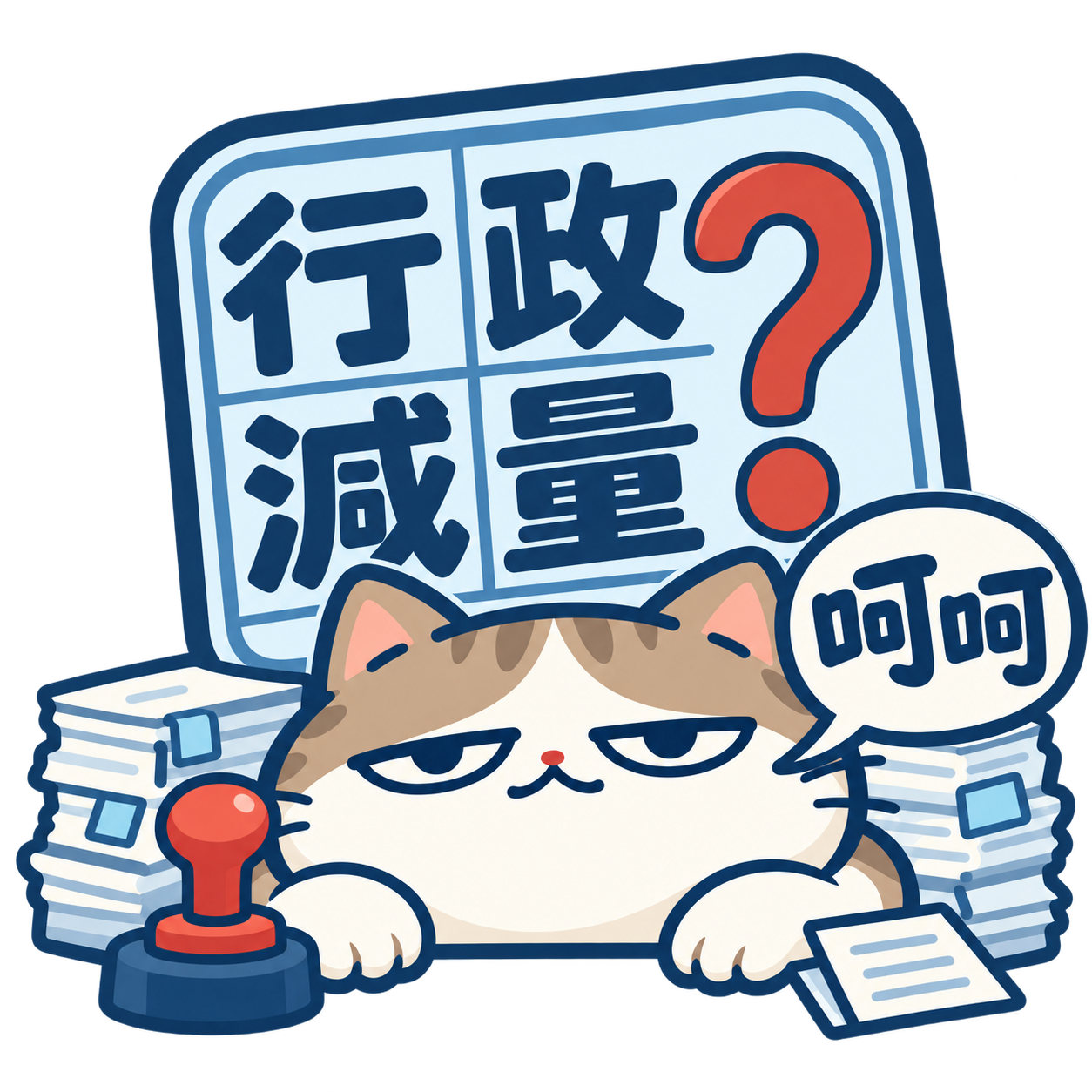 行政減量，呵呵：貓咪說呵呵，旁有行政減量印章